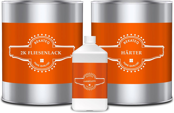 BEKATEQ 2K Fliesenfarbe für Boden- und Wandfliesen, 1kg Perlweiss seidenglänzend, aussen & innen - g