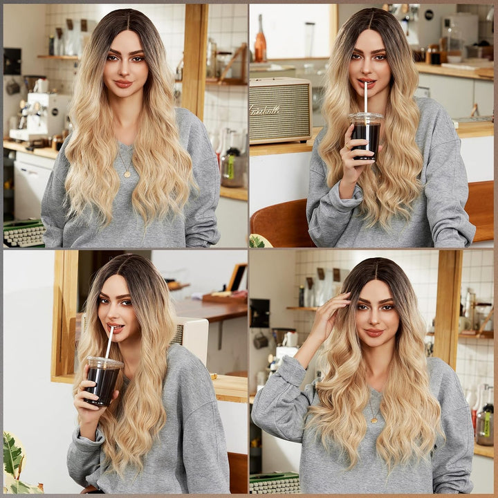 Kikone Platin Blonde Perücke 5x2 HD Lace Front Perücke 26 Zoll Lange Klebelose Körper Welle Perücke