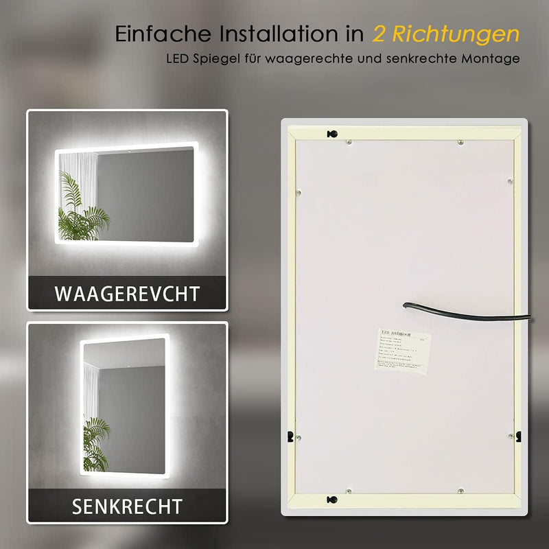 ELEGANT Badspiegel mit LED-Beleuchtung Spiegel kaltweiss Energiesparend LED Badezimmer Wandspiegel B