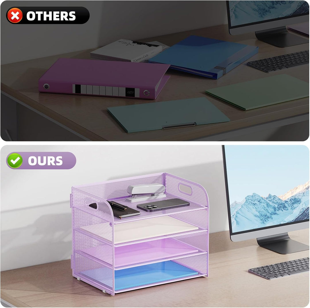 Marbrasse Schreibtisch Ablagen Organizer,4-Stufige Brief Papier Ablage mit Griff,Metall Gitter Desig