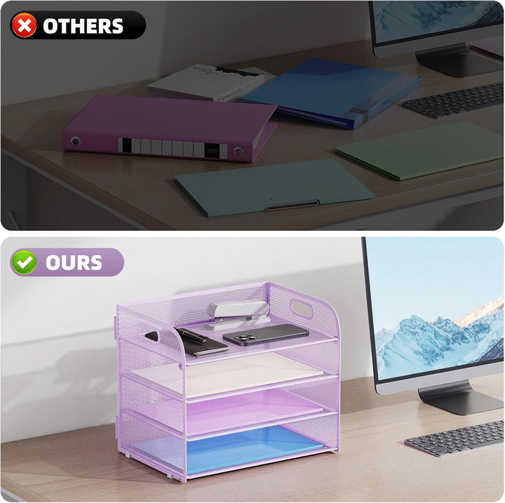 Marbrasse Schreibtisch Ablagen Organizer,4-Stufige Brief Papier Ablage mit Griff,Metall Gitter Desig