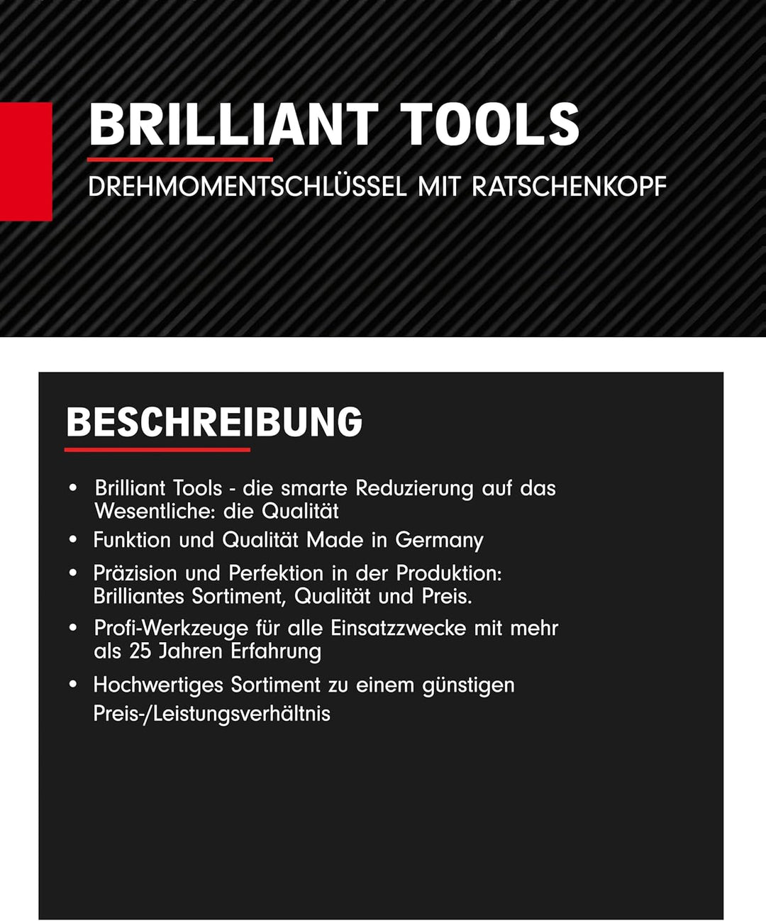 BRILLIANT TOOLS BT141904 1/2" Drehmomentschlüssel mit Drehknopf-Umsteck-Ratschenkopf, 10 - 100 Nm [P