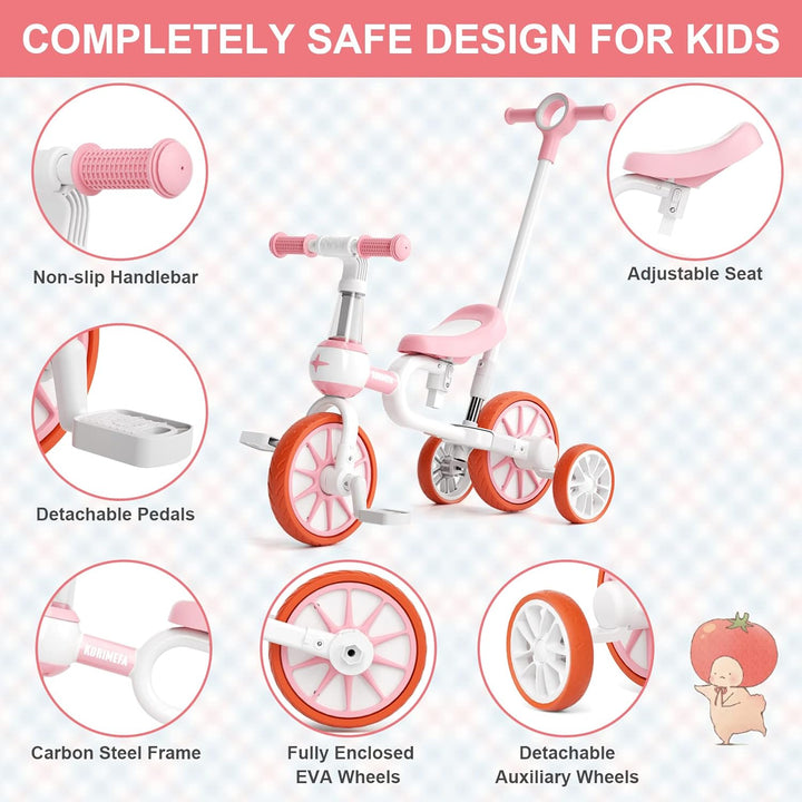 KORIMEFA 4 in 1 Laufräder Laufrad Kinderdreirad Dreirad Lauffahrrad Lauflernhilfe für Kinder ab 1 Ja