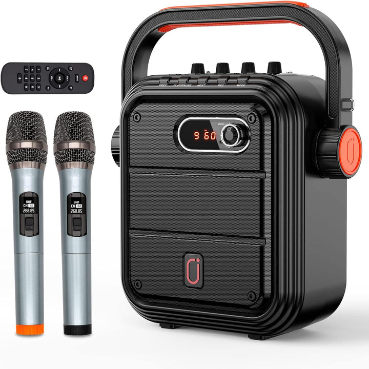 JYX Karaoke Anlage mit 2 drahtlosen Mikrofonens, Tragbares PA-System Karaoke Lautsprecher Höhen/Bass
