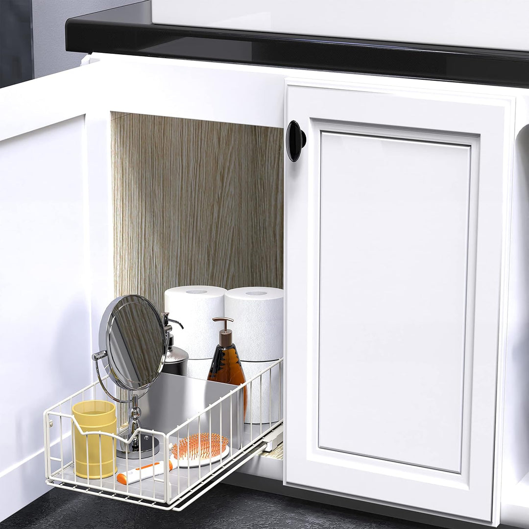 Simple Houseware Ausziehbarer Schrank-Schiebekorb, Weiss Weiss/Opulenter Garten, Weiss/Opulenter Gar
