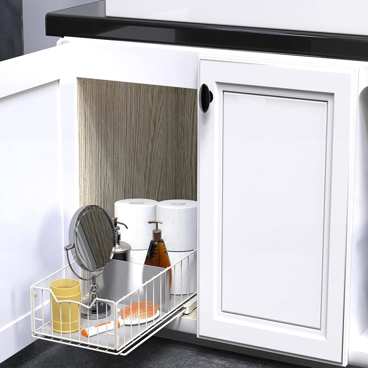 Simple Houseware Ausziehbarer Schrank-Schiebekorb, Weiss Weiss/Opulenter Garten, Weiss/Opulenter Gar