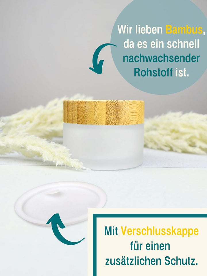 Wachsmann – leere Glastiegel mit Bambusdeckel (5 ml, 20 ml, 50 ml oder 100 ml) – auslaufsicher, dick