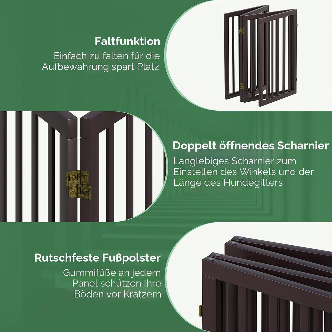 Hundegitter, freistehend, hoch, faltbar, 4 Paneele, brauner Bambus, 188 cm B x 81,3 cm H Braun 4 Pan