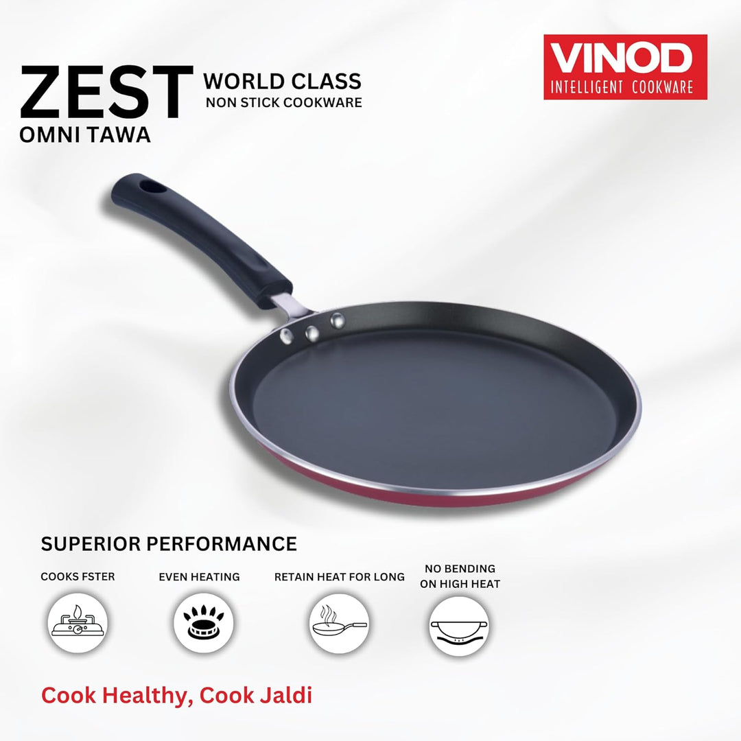 Vinod Cookware Zest Dosa Tawa Dosa Antihaftbeschichtung, Induktionsgeeignet, 25 cm, Rot / Schwarz 25