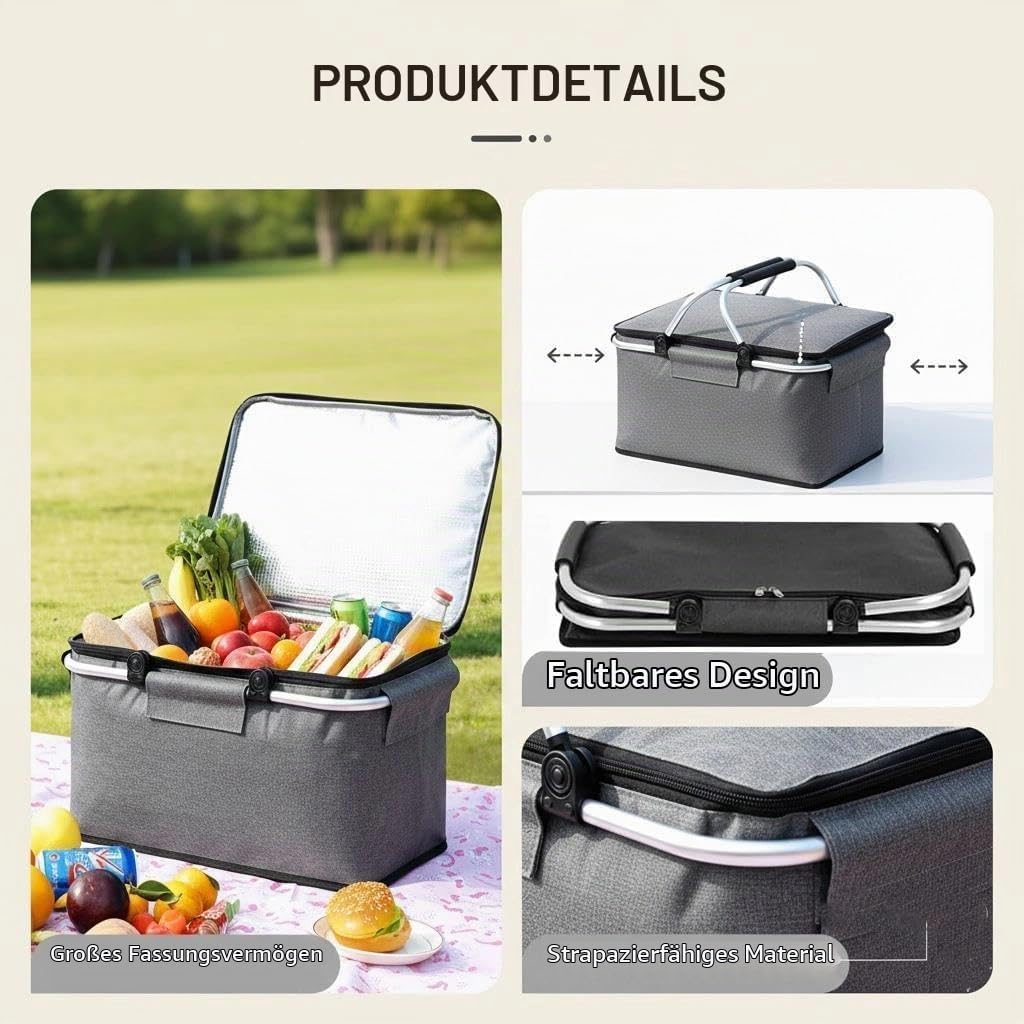 Einkaufskorb Faltbar, Einkaufskorb mit Kühlfunktion, Thermo als Picknickkorb, Tragekorb, für Picknic