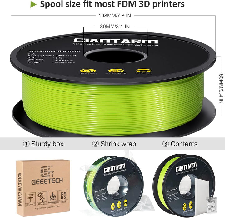 PLA Filament 1.75mm, GIANTARM 3D Drucker Filament PLA Apfelgrün 1kg Spool 1KG-PLA-Apfelgrün PLA, 1KG