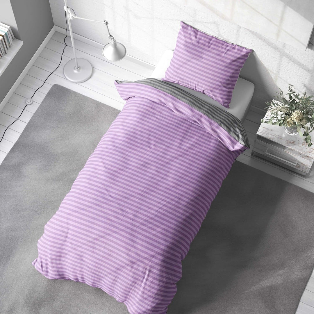 Leonado Vicenti Bettwäsche Baumwolle Lila Grau 155x220 Deckenbezug 80x80 Kissenbezug Wendebettwäsche