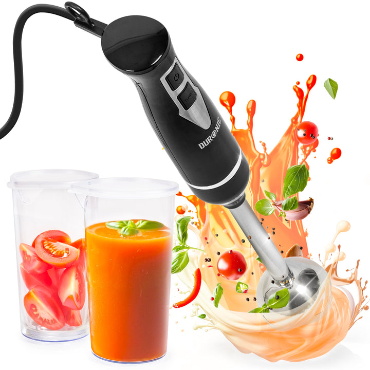 Duronic HB35C Stabmixer elektrisch, Pürierstab 350W, Edelstahl Rührstab mit 2 600ml Mix- & Messbeche