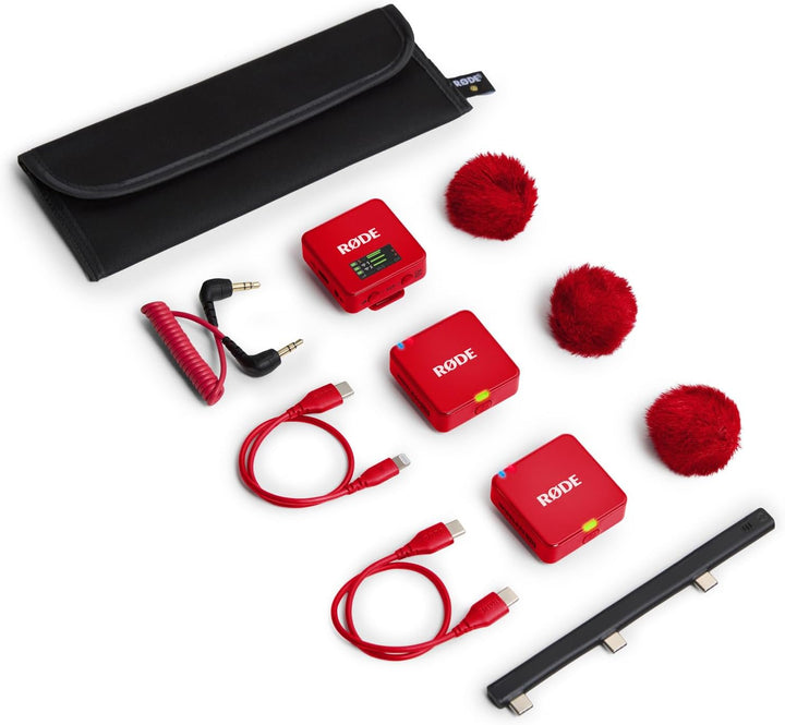 Rode Wireless GO Gen 3 Drahtloses 2-Kanal Mikrofon-Funksystem Rot mit Interview GO Handadapter und k
