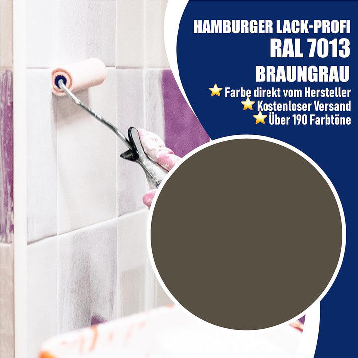 Fliesenlack GLÄNZEND Braungrau RAL 7013 Grau Fliesenfarbe im SET // Hamburger Lack-Profi (1 L), 1 L