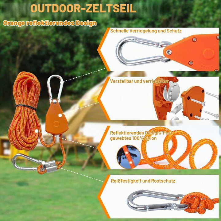 6 Stück 4M Reflektierend Abspannseile Seil, Abspannseile mit Seilspanner, 4mm Leichte Abspannleine Z