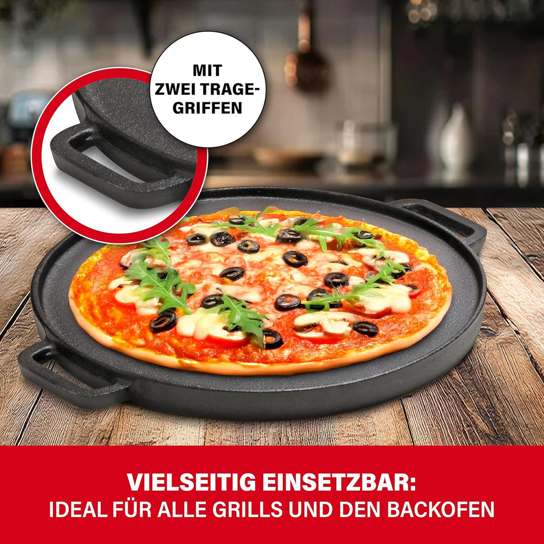 BBQ BOSS Gusseisen Grillplatte [2 in 1] Grillrost – Grillplatte rund – Platte für den Grill – wendba