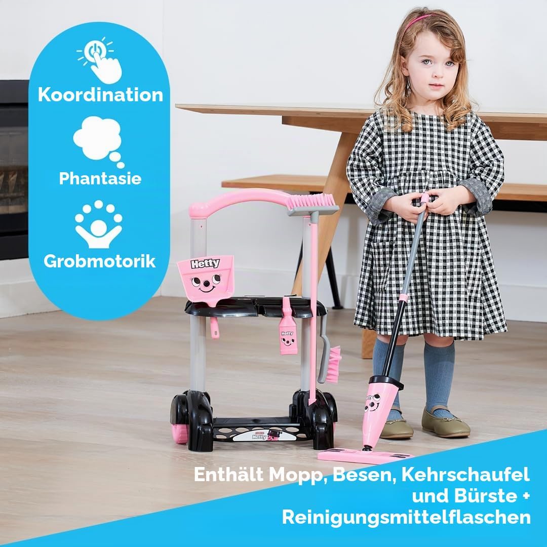 Casdon Hetty Cleaning Trolley , Hetty-Inspired Toy Cleaning Trolley For Children Aged 3+ , Wheels Ar