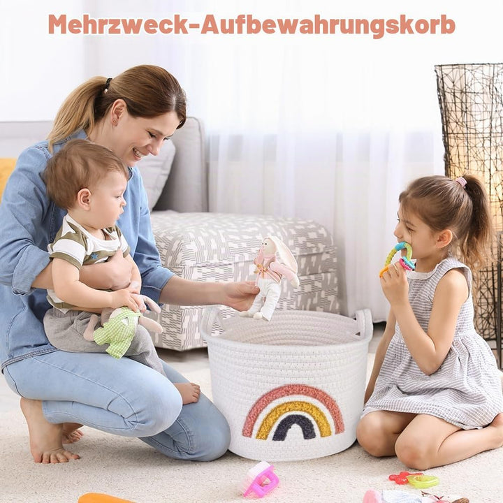 Aufbewahrungskorb Baumwollseil, Klein Waschekorb Geflochten Gewebter Spielzeugkorb Kinder Aufbewahru