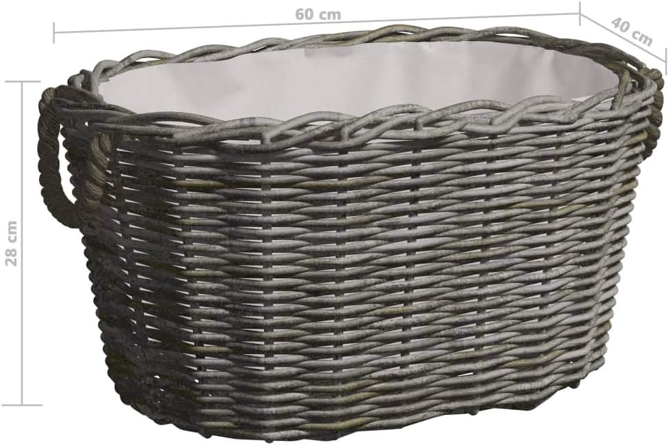 Tidyard Holzkorb mit Tragegriffen 60x40x28 cm Grau Weide Kaminholzkorb Weidenkorb Kaminkorb Aufbewah