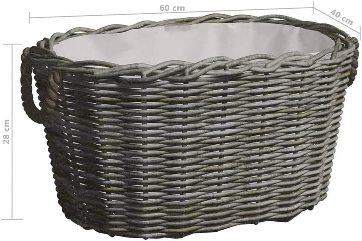 Tidyard Holzkorb mit Tragegriffen 60x40x28 cm Grau Weide Kaminholzkorb Weidenkorb Kaminkorb Aufbewah