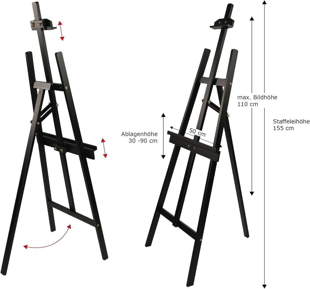 Paintersisters® Staffelei Malta Schwarz, Keilrahmen bis 110 cm Höhe, Akademie Mal- und Präsentations
