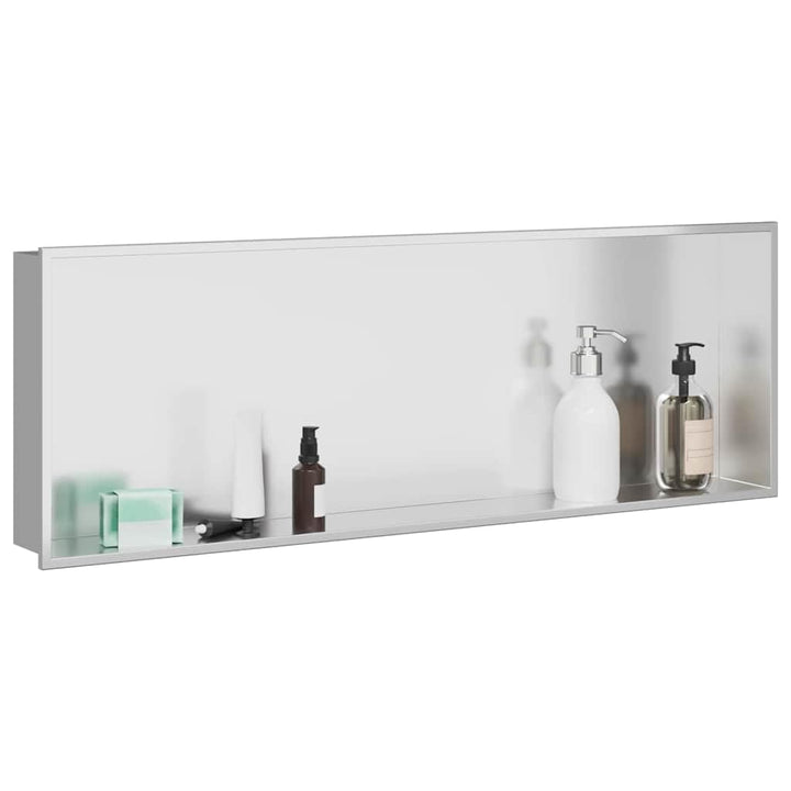 vidaXL Duschnische Silber 90 x 30 x 9,5 cm Edelstahl, Modernes Badezimmer-Design, rechteckige Duschn