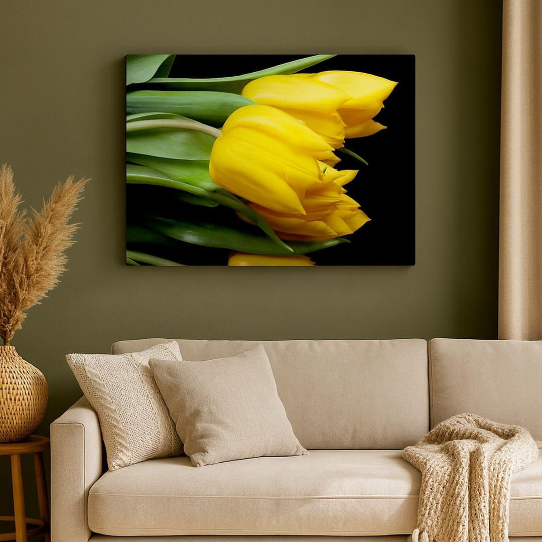 Bilder auf Leinwand 100x70cm Leinwandbild Tulpen Strauss Spiegelreflexion grün Gross Wanddeko Bild S