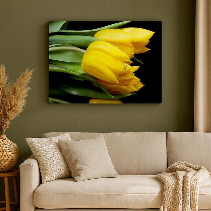 Bilder auf Leinwand 100x70cm Leinwandbild Tulpen Strauss Spiegelreflexion grün Gross Wanddeko Bild S
