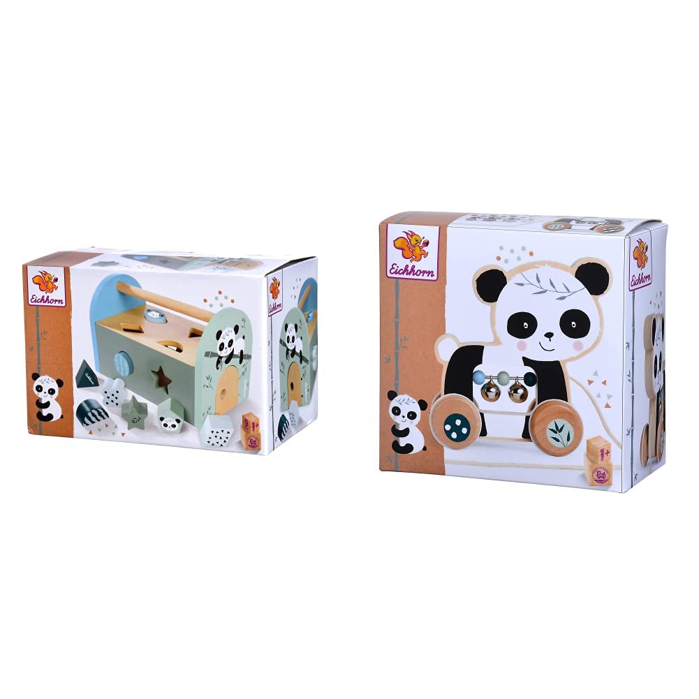 Eichhorn - Panda Linie - Steckbox, Steckspielzeug inkl. 8 verschiedenen Steckbausteinen & - Nachzieh