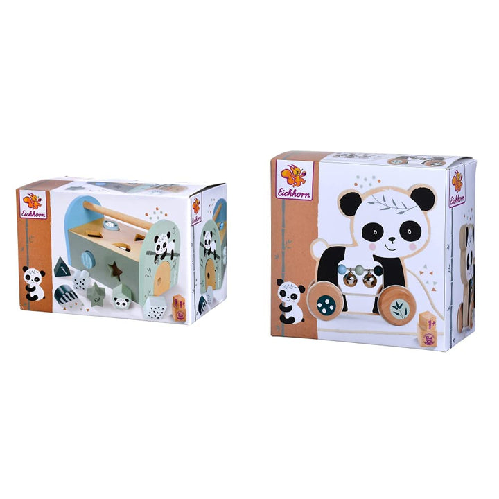Eichhorn - Panda Linie - Steckbox, Steckspielzeug inkl. 8 verschiedenen Steckbausteinen & - Nachzieh