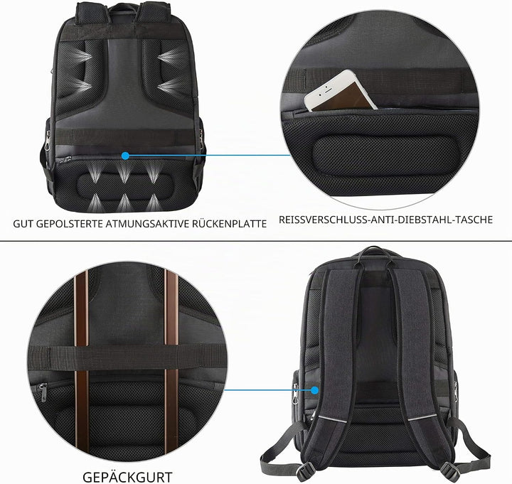 KROSER Laptop Rucksack 17,3'' Business Rucksack Schulrucksack Grosser Wasserdicht Taschen Reise Back