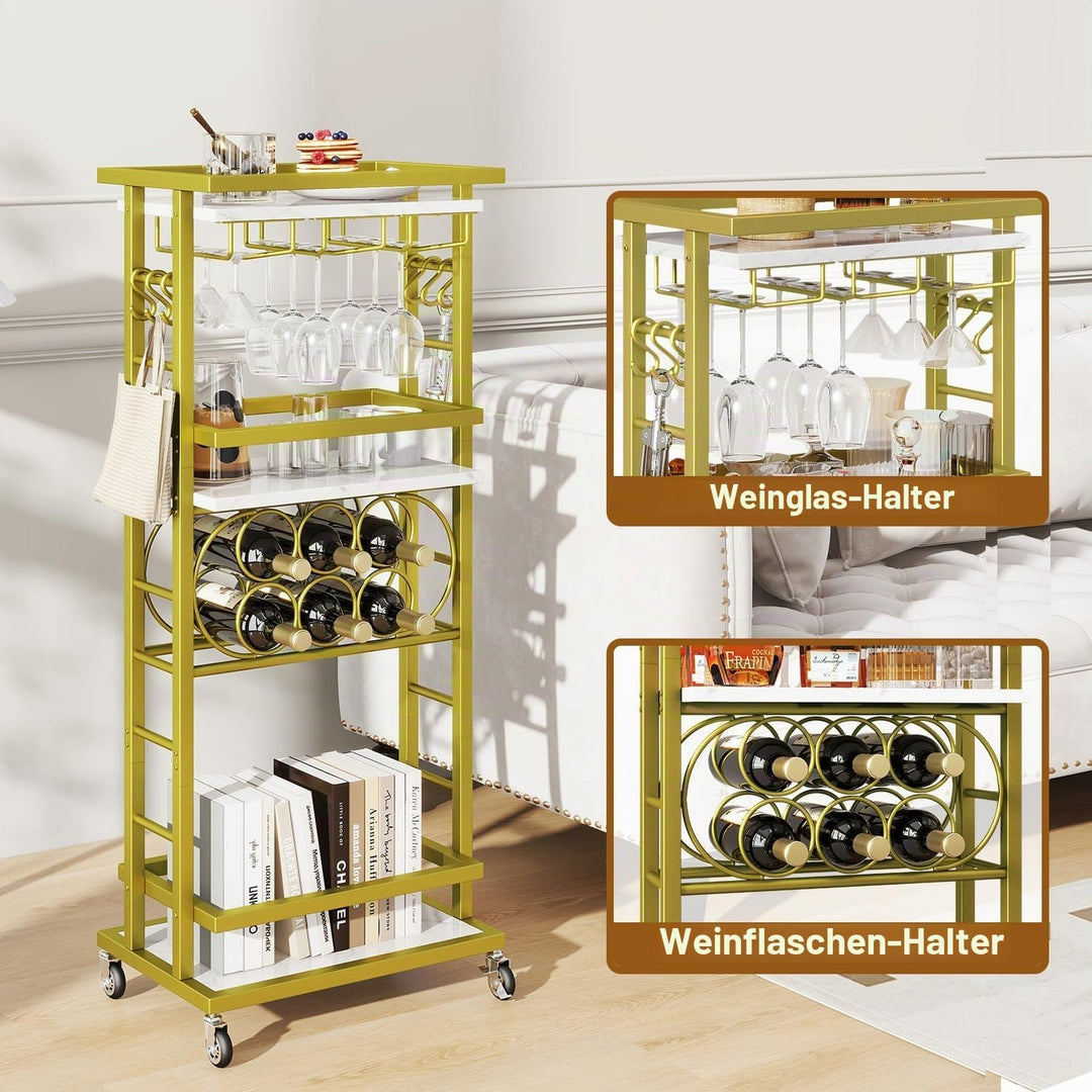 IBUYKE 4 Ebenen Weinregal mit Rollen,Freistehend Weinregal, Barwagen für Spirituosen, Whisky und Wei