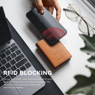 VULKIT Kreditkartenetui RFID-blockierende Pop-Up-Kartentasche aus Echtem Leder mit Geldscheinfach, A