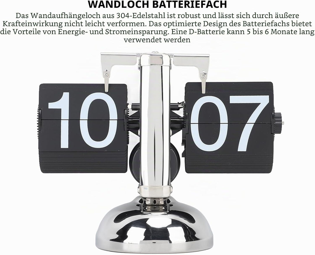 TOPINCN Retro-Stil Klapp-Schreibtisch-Regaluhr, 304 Edelstahl-Klappuhr, Grosse Zahl, Batteriebetrieb