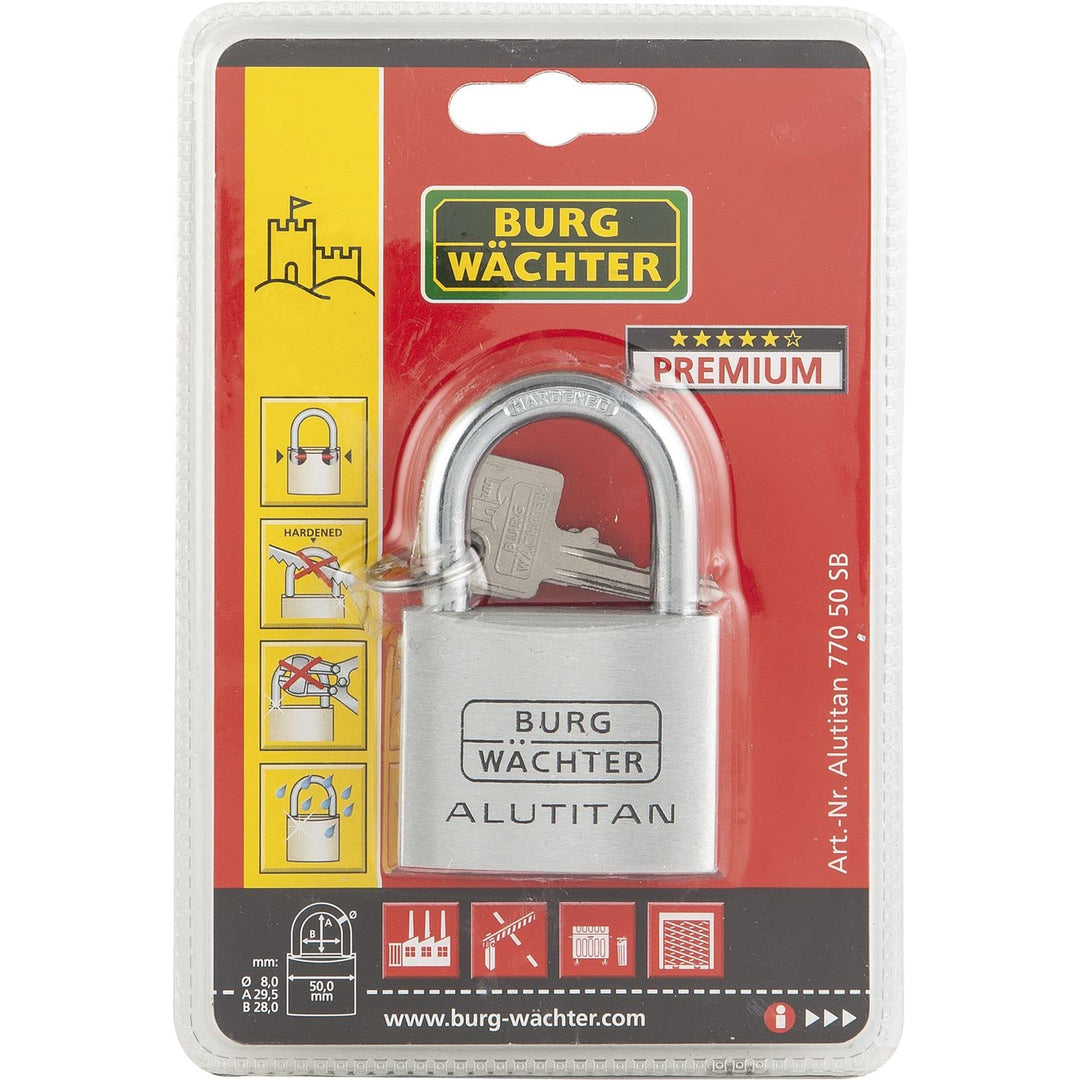 Burg-Wächter Vorhangschloss Alutitan, Aluminium, Innenwerk rostfrei, Doppelt gesichert, 770 60 SB 60