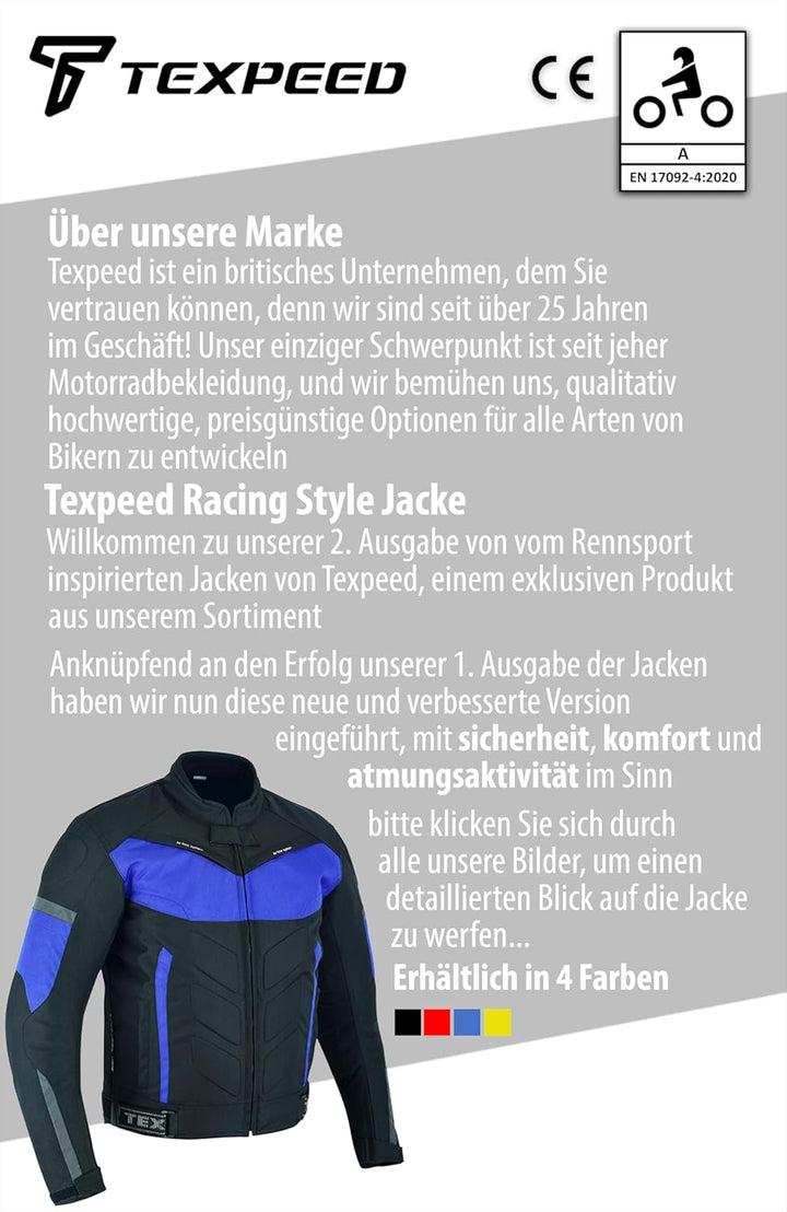 TEXPEED Motorradjacke herren mit protektoren - Motorrad Biker Wasserdicht Jacke Mit Rüstung (EN 1621