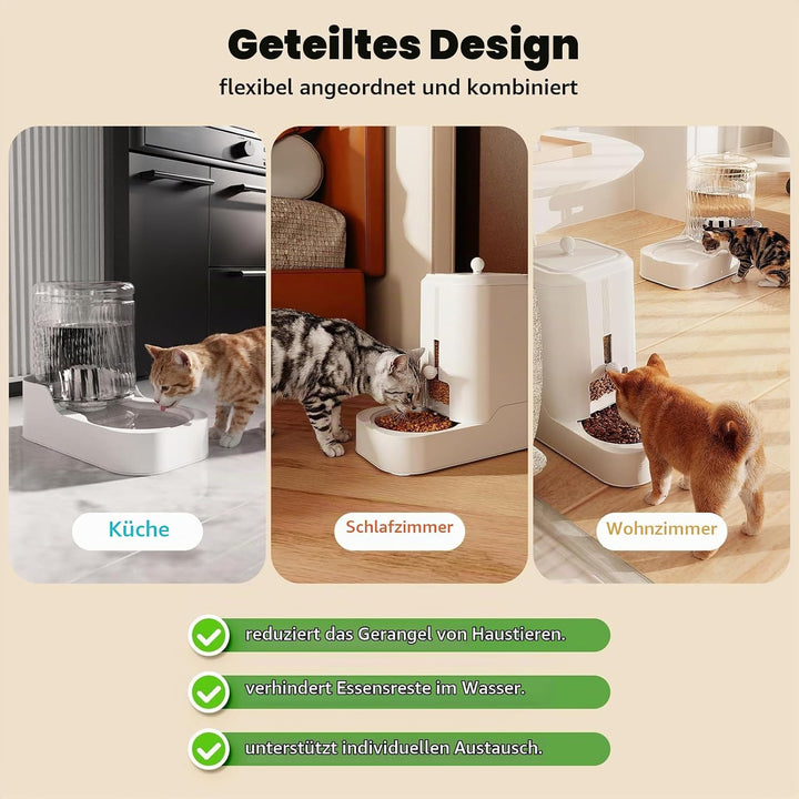 JUNSPOW Automatisches Futter &amp; Wasserspender Set für Katzen und Hunde A43AB-Feeder&amp;Waterer, A43AB-Fe