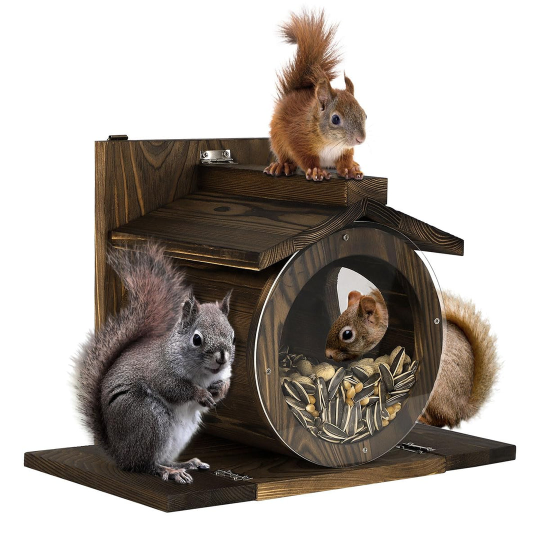 Robustes Futterhaus für Eichhörnchen mit Sichtfenster – Wetterfeste Futterstation für Baum & Garten,