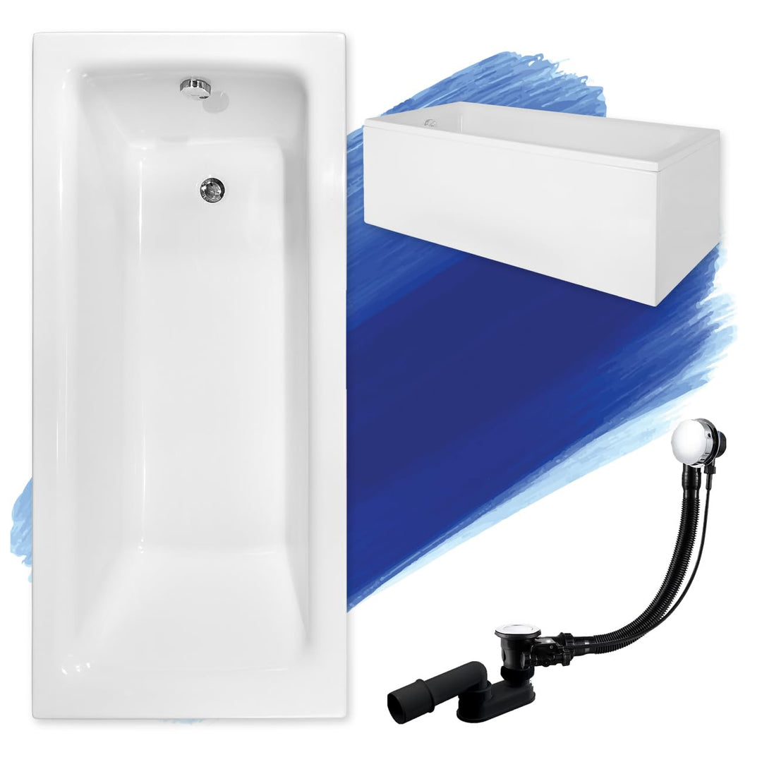 BADLAND Badewanne Original Weiss Acryl Wanne Rechteck TALIA 160x75 KOMPLETTSET SET mit Weiss Acrylsc