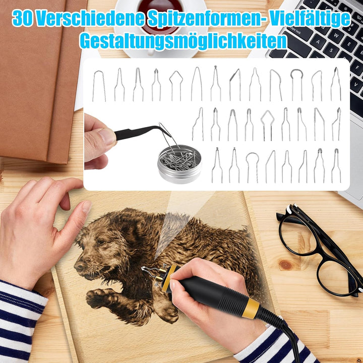 Brandmalstation, Brandmalerei Set, Holzverbrennungsset 280-800°C mit 30 Spitzen - Pyrographie Set fü