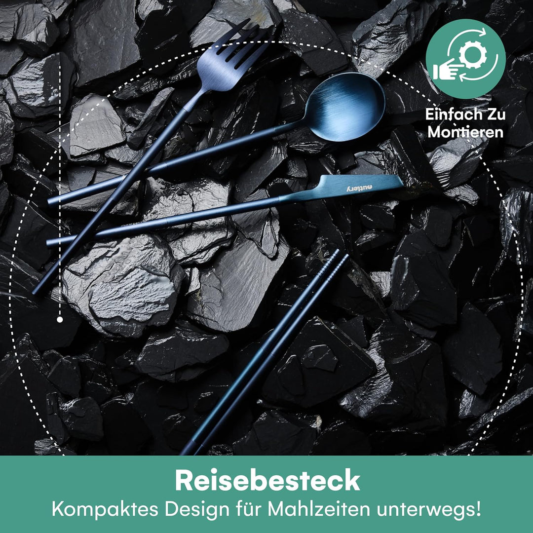 Reisebesteck von Outlery - Camping Besteckset für 1 Person mit Essstäbchen und Etui in Hosentaschenf