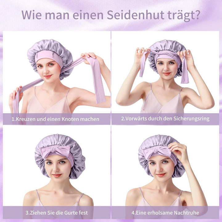 Seidenhaube zum Schlafen, Schlafhaube Seide aus 100% Maulbeerseide, 22 Momme Bonnet Seide Doppellagi