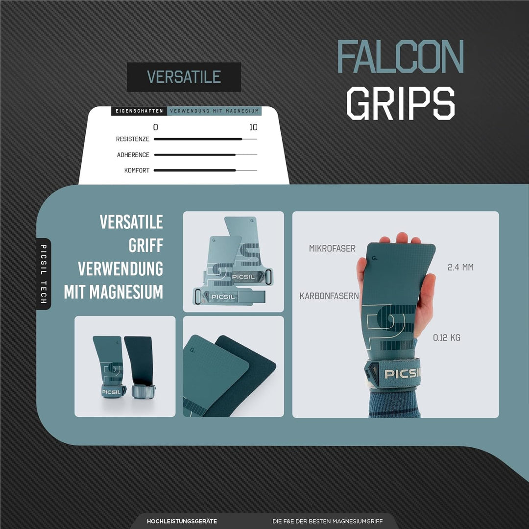 PICSIL Falcon Hand Grips – Profi‑Griffpolster aus Carbonfaser, Chalk‑kompatibel, Handschutz & Griffh