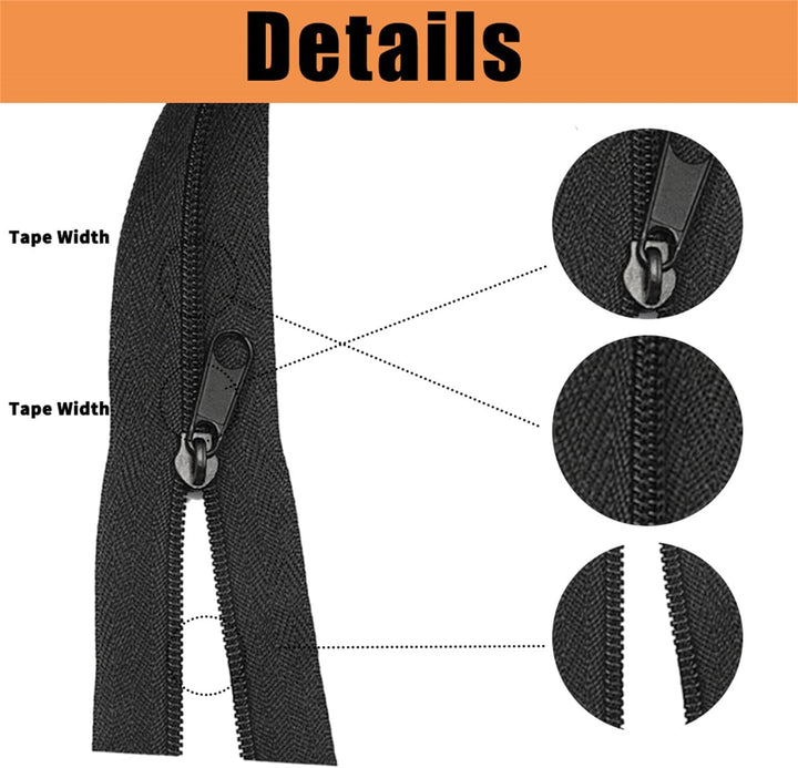 Amykite Endlosreissverschluss mit Zipper schwarz,10mm 10m Reissverschluss Meterware mit 20 Metall Sc