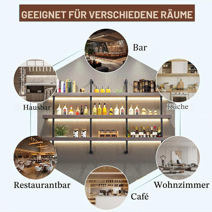 Weinregal Wand, Industrieller Massivholz Weinpareite Display Rack, 3 Ebenen Weinflaschenhalter Wandm