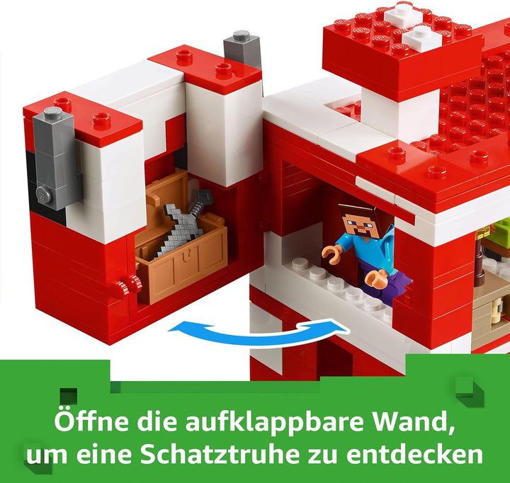 LEGO Minecraft Das Pilzkuh-Haus, Bauspielzeug zum Videospiel, Modell im Pilzland mit Minifiguren, St