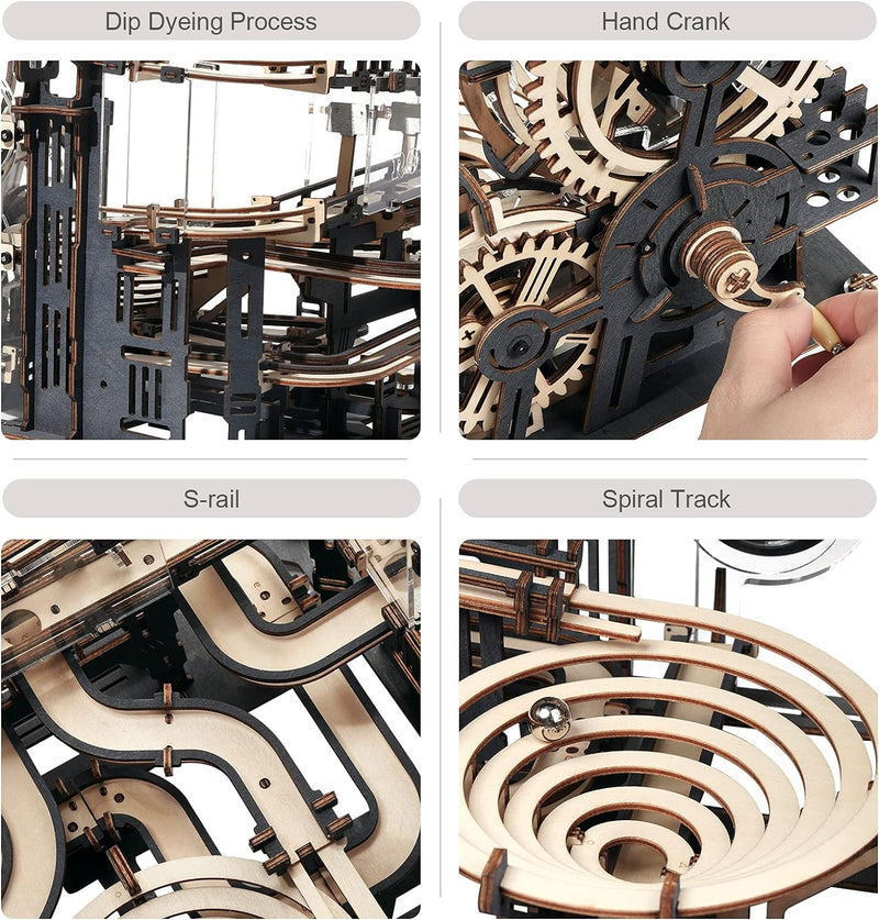 ROKR Kugelbahn Bausatz Murmeln holzbausatz 3D Holzpuzzle für Kinder und Erwachsene mit 10 Stahlkugel