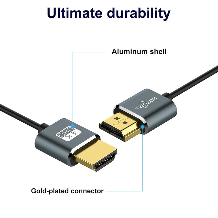 Twozoh Ultradünnes Long HDMI zu HDMI Kabel 7,5M,Hyper Slim HDMI 2.0 Kabel,Extrem Flexibles 4K HDMI K