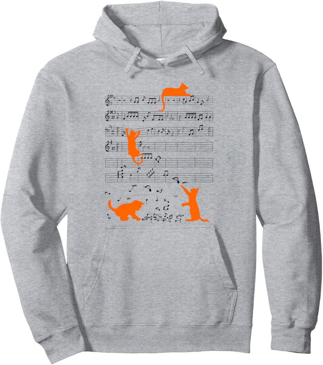 Niedliche Katze Musiknote Musiker Orange Pullover Hoodie